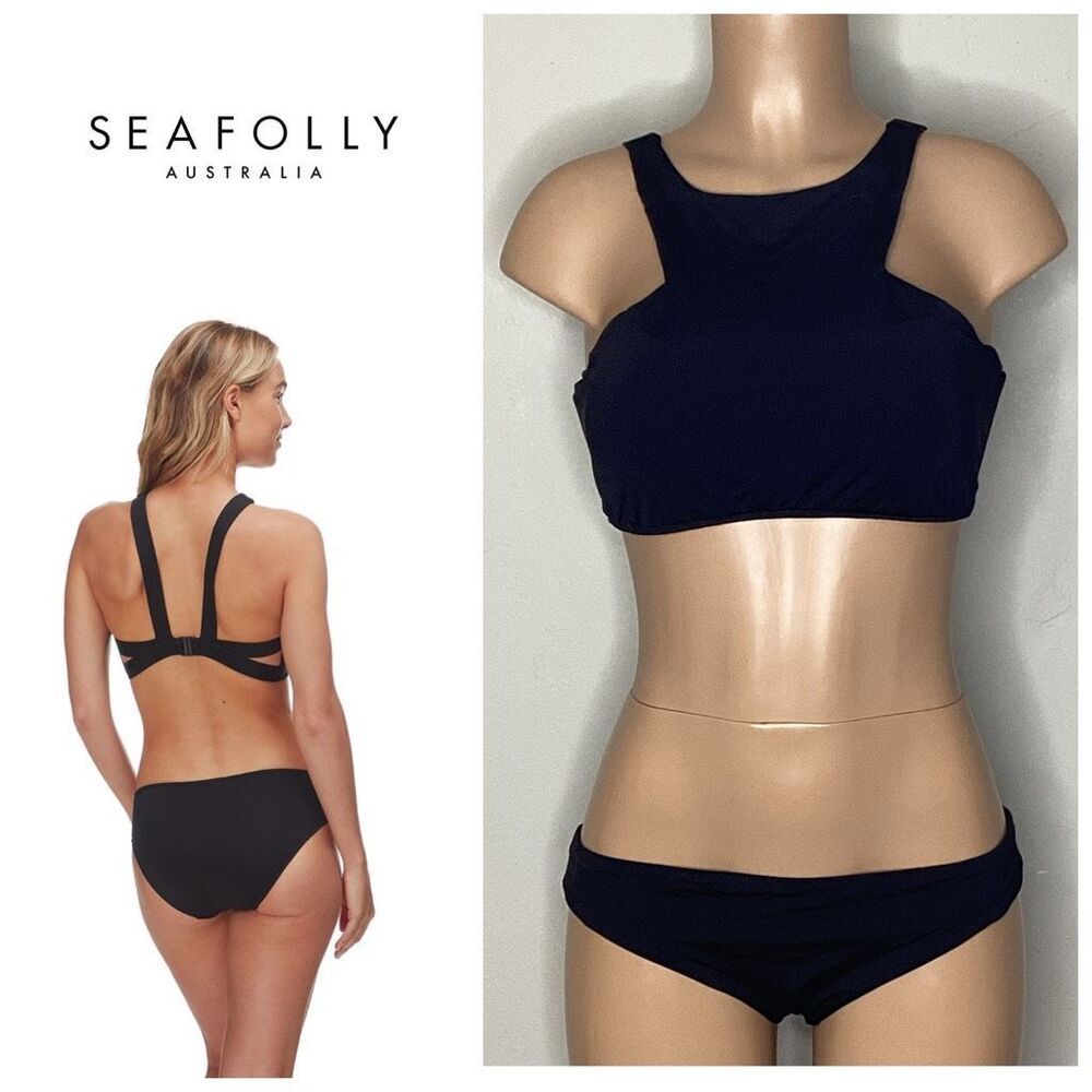 New. Seafolly black high neck bikini. Large. Retails $169